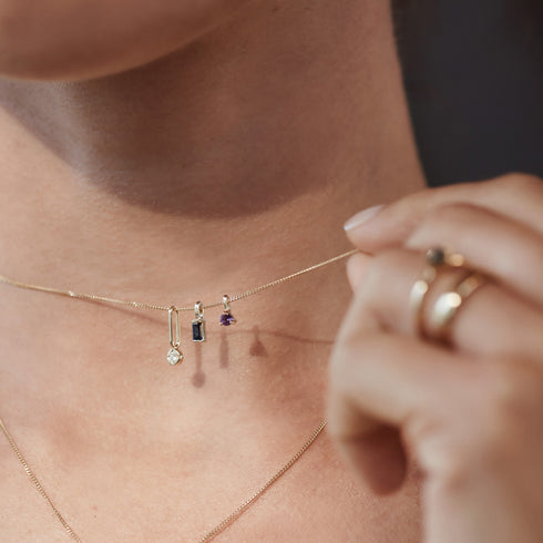 Mini Baguette Sapphire Pendant Charm in Yellow Gold